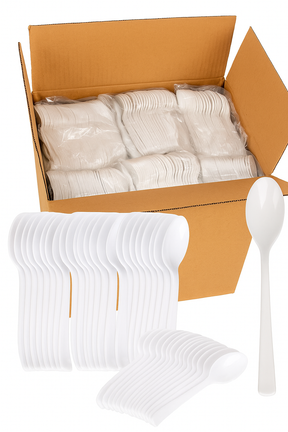 1200x Reusable & Disposable White Plastic Spoons -  BPA Free Cutlery (Bulk)
