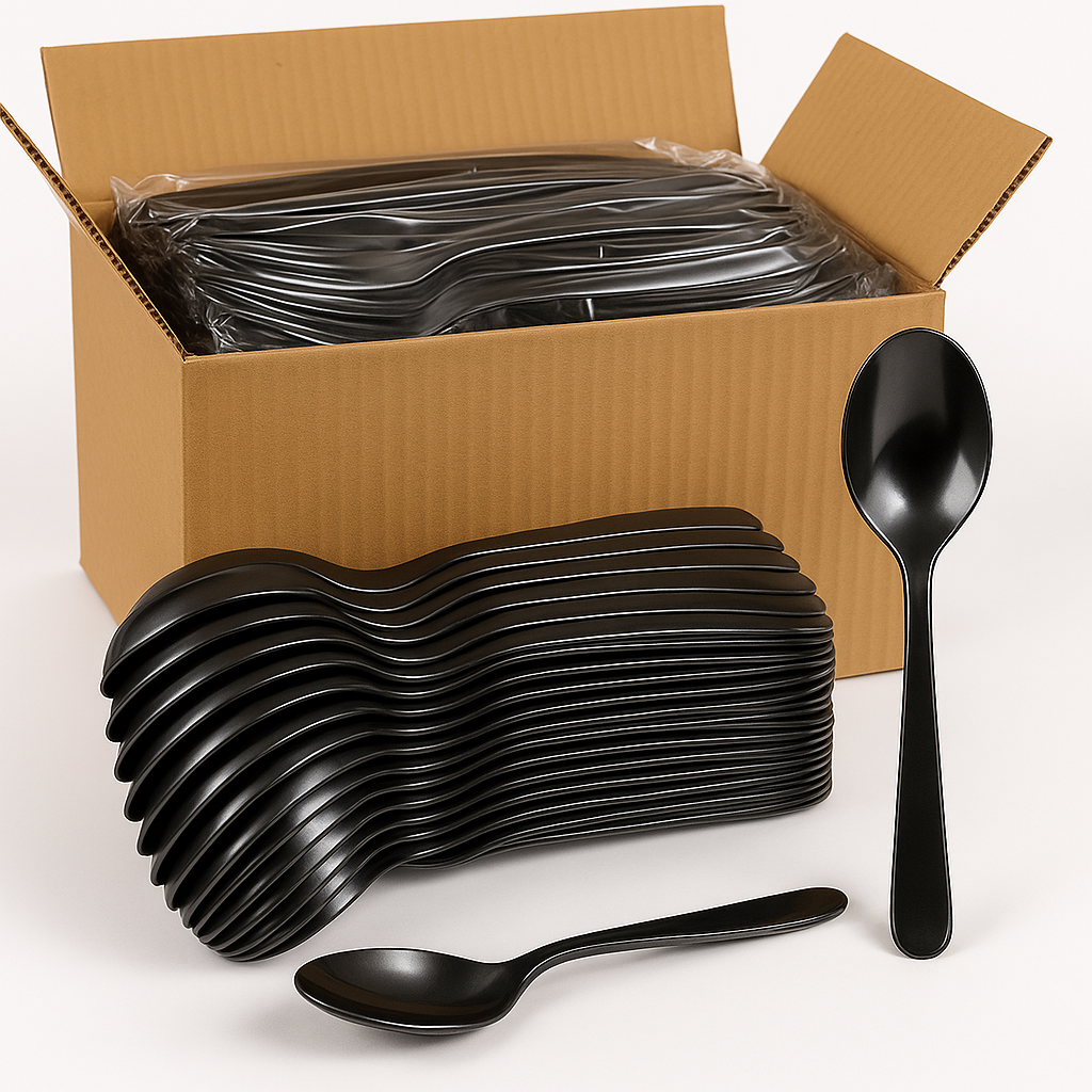 1200x Reusable & Disposable Silver Plastic Spoons -  BPA Free Cutlery (Bulk)