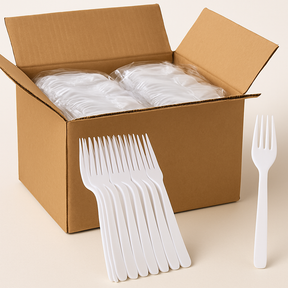 1200x Reusable & Disposable White Plastic Forks -  BPA Free Cutlery (Bulk)