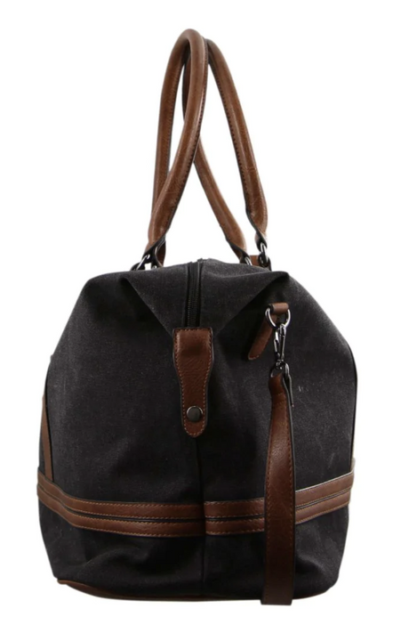 Pierre Cardin Canvas Overnight Bag Business Travel Luggage Weekend Duffle Unisex - Black