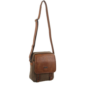 Pierre Cardin Unisex Canvas Crossbody Messenger Sling Bag - Brown/Cognac