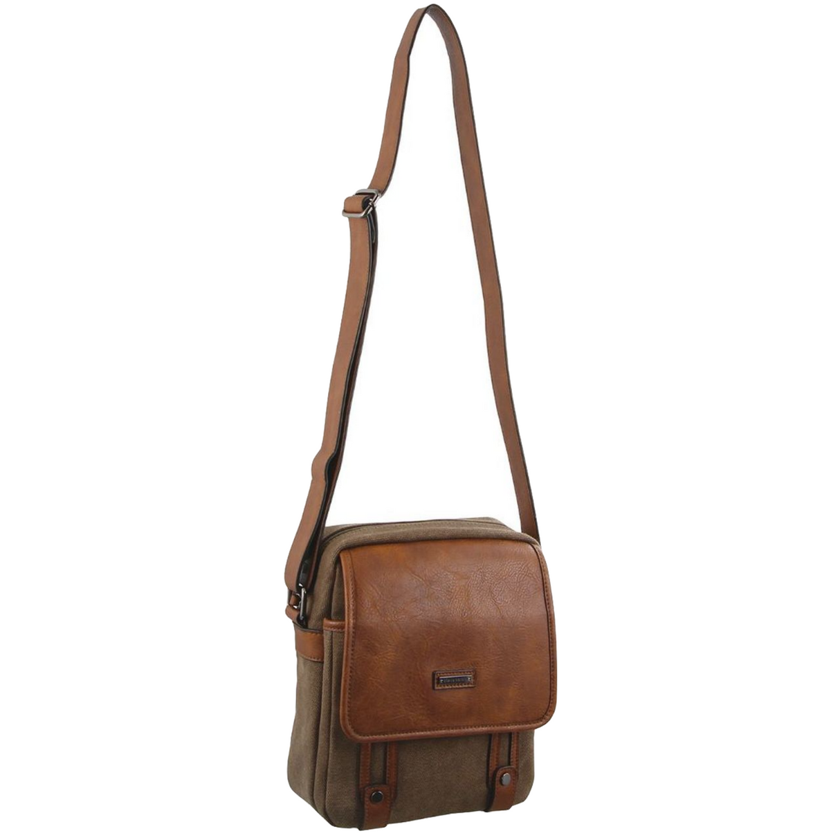 Pierre Cardin Unisex Canvas Crossbody Messenger Sling Bag - Brown/Cognac