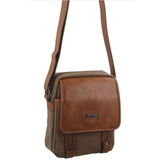 Pierre Cardin Unisex Canvas Crossbody Messenger Sling Bag - Brown/Cognac