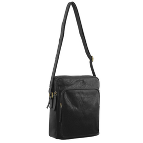 Pierre Cardin Italian Leather Tablet Messenger Crossbody Bag - Black (iPad Android)