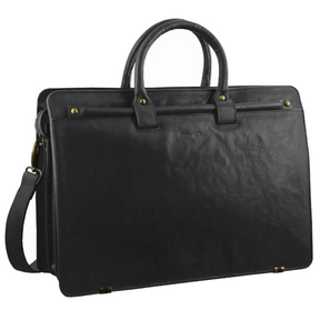 Pierre Cardin Mens Rustic Leather 15" Laptop Shoulder Bag - Black (Computer Briefcase)