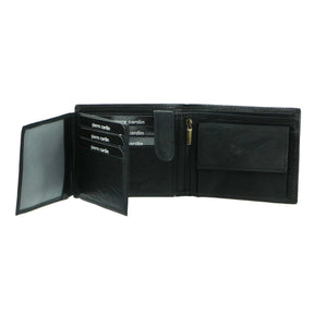 Pierre Cardin Mens Leather Tri-Fold RFID Wallet - Black (Credit Card Slots/Flap)