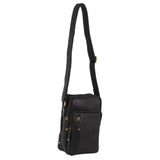Pierre Cardin Rustic Leather Cross Body Bag Messenger Mens Satchel Day Pack - Black