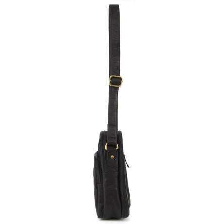Pierre Cardin Rustic Leather Cross Body Bag Messenger Mens Satchel Day Pack - Black