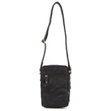 Pierre Cardin Rustic Leather Cross Body Bag Messenger Mens Satchel Day Pack - Black