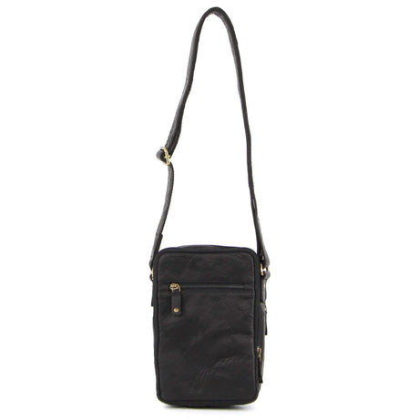 Pierre Cardin Rustic Leather Cross Body Bag Messenger Mens Satchel Day Pack - Black