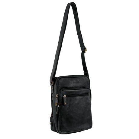 Pierre Cardin Rustic Leather Tablet Bag Cross Body Messenger - Black