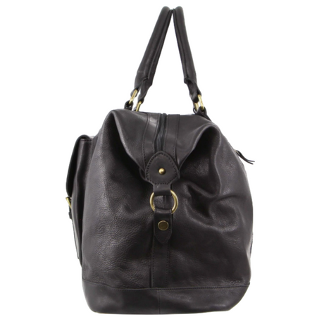 Pierre Cardin Mens Leather Business Overnight Bag Luggage Duffle Weekend Travel - Black