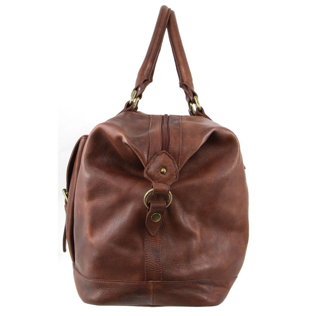 Pierre Cardin Mens Leather Business Overnight Duffle Bag - Chestnut