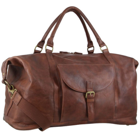Pierre Cardin Mens Leather Business Overnight Duffle Bag - Chocolate