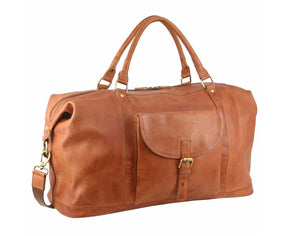 Pierre Cardin Mens Leather Business Overnight Duffle Bag - Cognac (Weekend Travel Luggage)