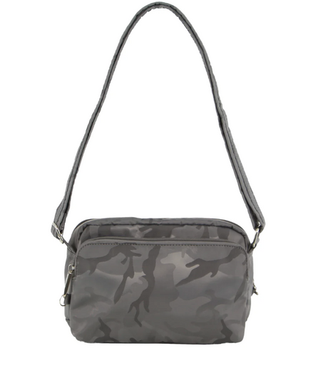Pierre Cardin Anti-Theft Cross Body Bag Slash Proof RFID Blocking - Grey-Camo