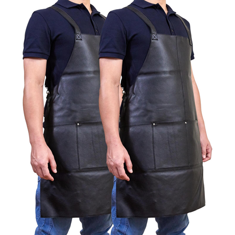 2x Pierre Cardin Professional Leather Apron Butcher Woodwork Barber Chef - Matte Black