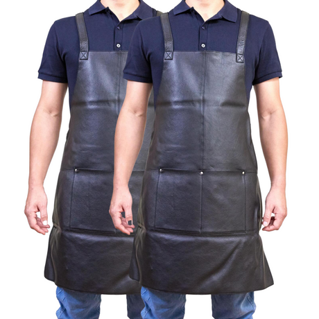 2x Pierre Cardin Professional Leather Apron Butcher Woodwork Barber Chef - Matte Black