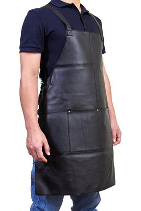 Pierre Cardin Professional Leather Apron Butcher Woodwork Hairdressing Barber Chef - Matte Black