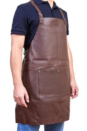 Pierre Cardin Professional Leather Apron - Brown (Butcher/Woodwork/Hairdressing/Barber/Chef)