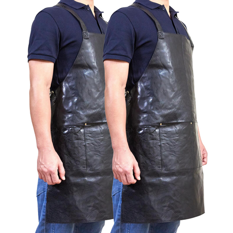 2x Pierre Cardin Professional Leather Apron Butcher Woodwork Barber Chef - Shiny Black