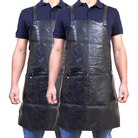 2x Pierre Cardin Professional Leather Apron Butcher Woodwork Barber Chef - Shiny Black
