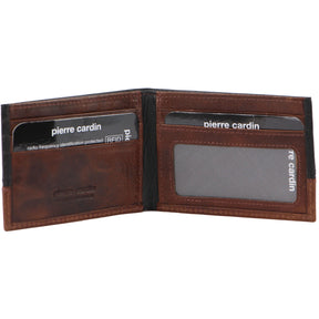 Pierre Cardin Mens Italian Leather Two-Tone Bi-Fold RFID Wallet - Black/Cognac