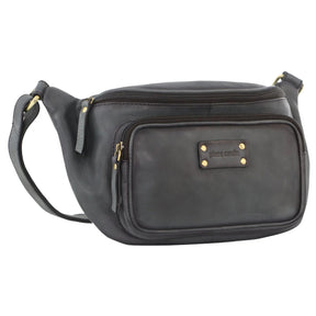 Pierre Cardin Leather Sling Crossbody Shoulder Chest Bag - Black (Travel)