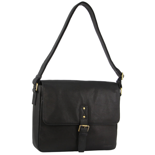 Pierre Cardin Leather Business Bag in Black with Laptop/Computer Sleeve
