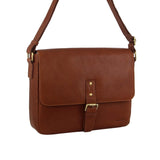 Pierre Cardin Leather Business Bag in Dark Tan with Laptop/Computer Sleeve