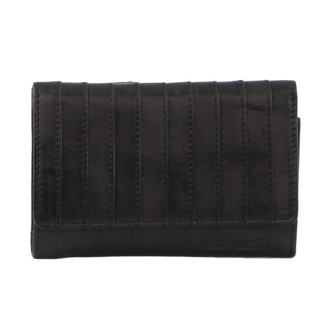 Pierre Cardin Stich Design Leather Ladies Large Tri-Fold Wallet in Black