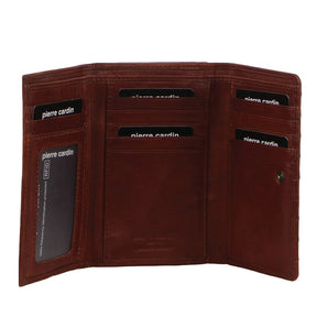Pierre Cardin Womens Stitch Design Leather Large Tri-Fold Wallet - Tan Brown