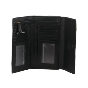 Pierre Cardin Womens Leather RFID Tri-Fold Wallet - Black