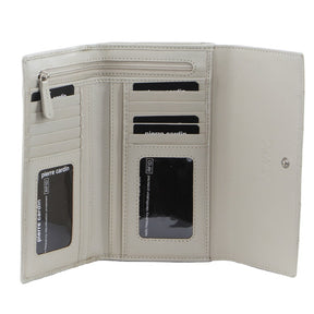Pierre Cardin Womens Leather RFID Tri-Fold Wallet - Bone