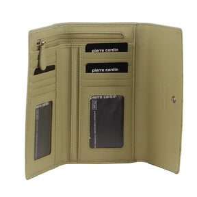 Pierre Cardin Womens Stitch Design Leather Tri-Fold Wallet - Sand
