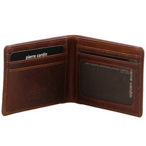 Pierre Cardin Mens Leather RFID Slimline Bi-Fold Wallet - Tan (Credit Card Slots)