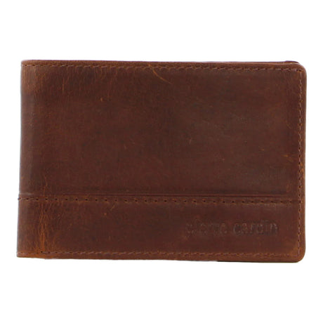 Pierre Cardin Mens Leather Wallet RFID Slimline Bi-Fold Credit Card Slots - Tan