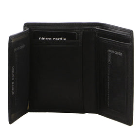 Pierre Cardin Mens Leather Tri-Fold Slim RFID Wallet - Black (Credit Card Slots)