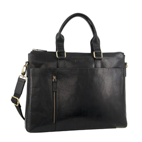 Pierre Cardin Mens Leather 15" Laptop Briefcase Business Bag - Black