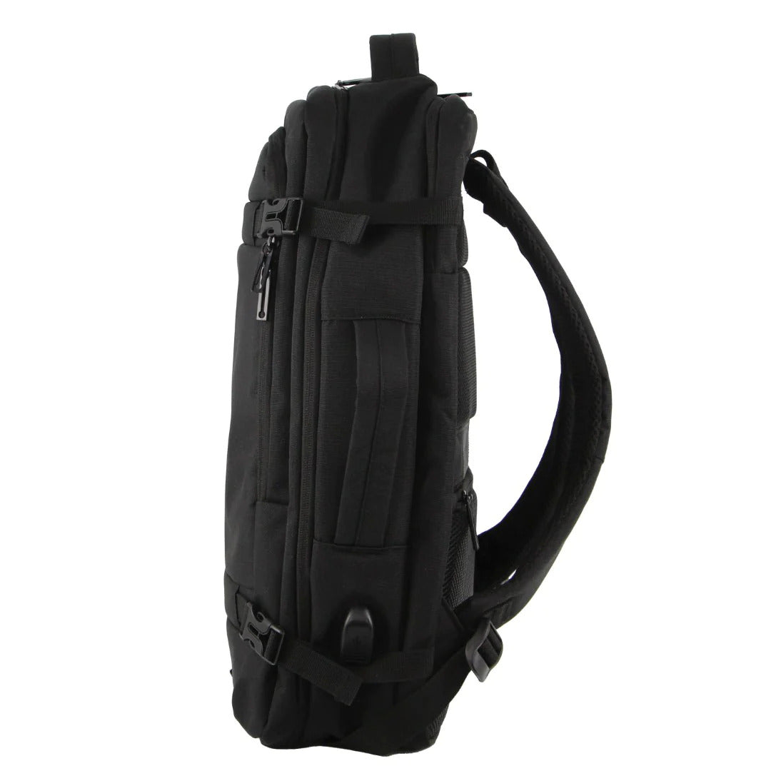 Pierre Cardin Mens Travel & Business 24L Backpack with Built-in USB Port - Black