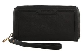 Pierre Cardin Womens Leather Zip Around Wallet - Black (w/ Wristlet)