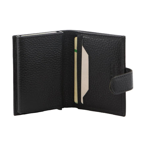 Pierre Cardin Leather Smart Slide Card Holder Tab Wallet with Buckle RFID - Black