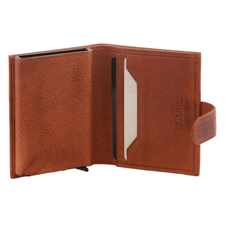 Pierre Cardin Leather Smart Slide Card Holder Tab Wallet with Buckle RFID - Tan