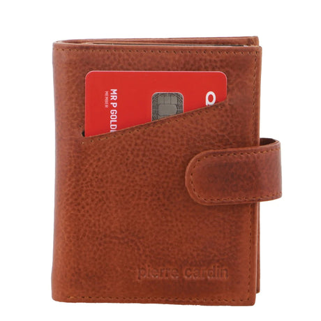 Pierre Cardin Leather Smart Slide Card Holder Tab Wallet with Buckle RFID - Tan