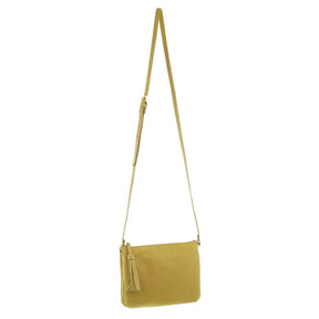 Pierre Cardin Leather Crossbody Bag Tassel Triple Compartment Strap - Yellow
