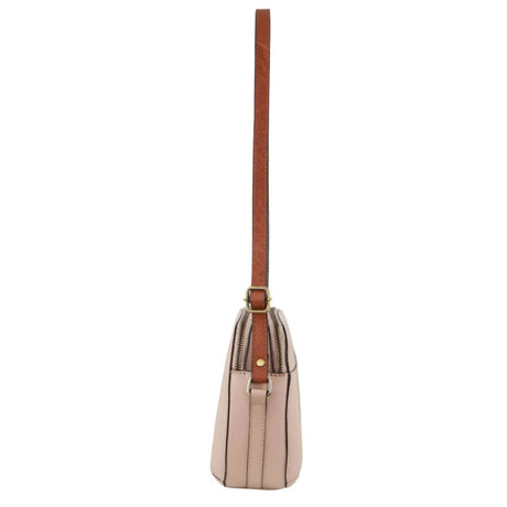 Pierre Cardin Leather Cross Body Bag - Dual Zip Shoulder Clutch - Nude