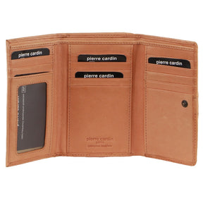 Pierre Cardin Womens Leather Woven Design Tri-Fold Wallet - Apricot