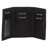 Pierre Cardin Womens Leather Woven Design Tri Fold RFID Wallet Travel in Black