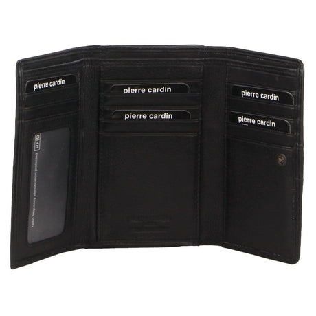 Pierre Cardin Womens Leather Woven Design Tri Fold RFID Wallet Travel in Black