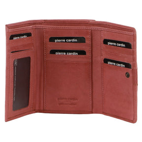Pierre Cardin Womens Leather Woven Design Tri-Fold Wallet - Marsala